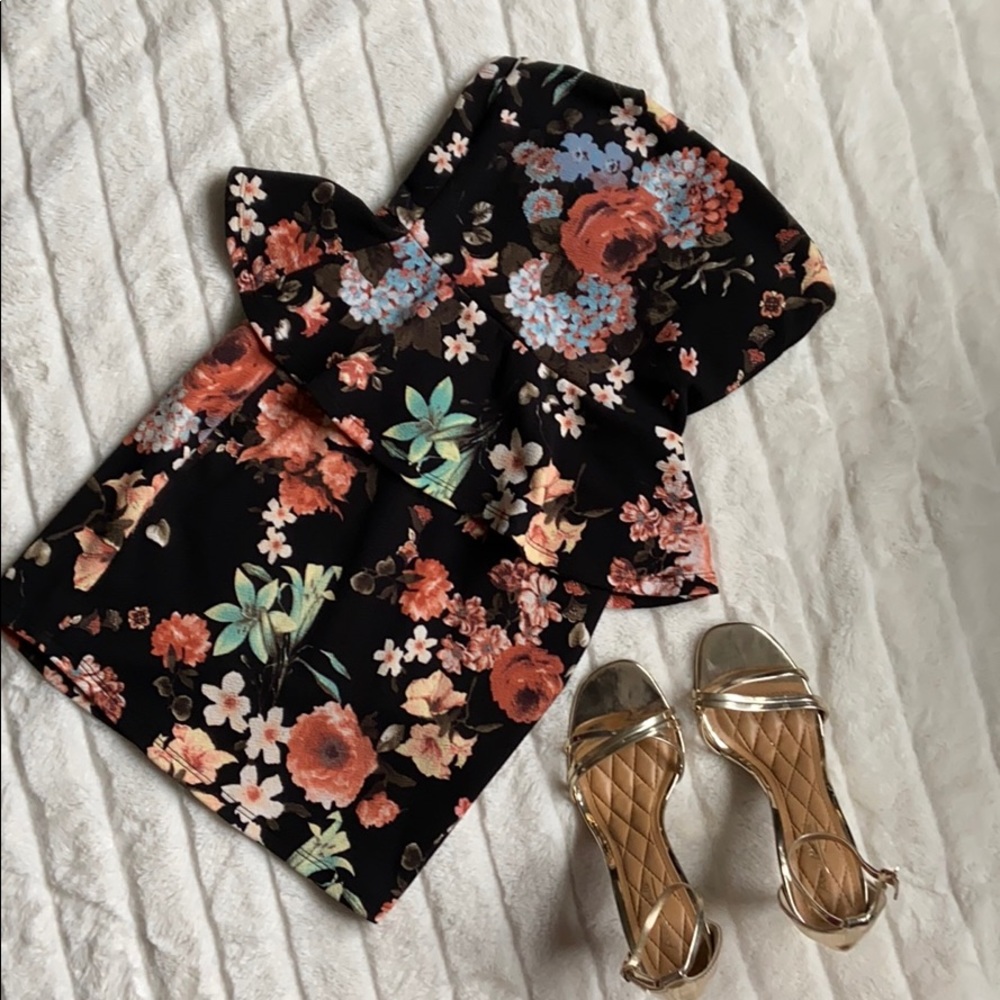 Strapless Peplum Floral Dress